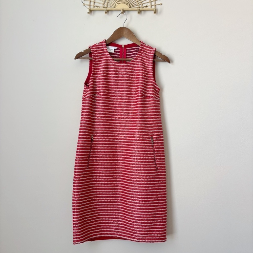 Les Copains Red & Tan Striped A Line Dress Sz 40 Medium Summer Nautical